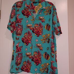 Nickelodeon Mens Button Up Shirt XL Extra Large Green Spongebob Krabby Patty New